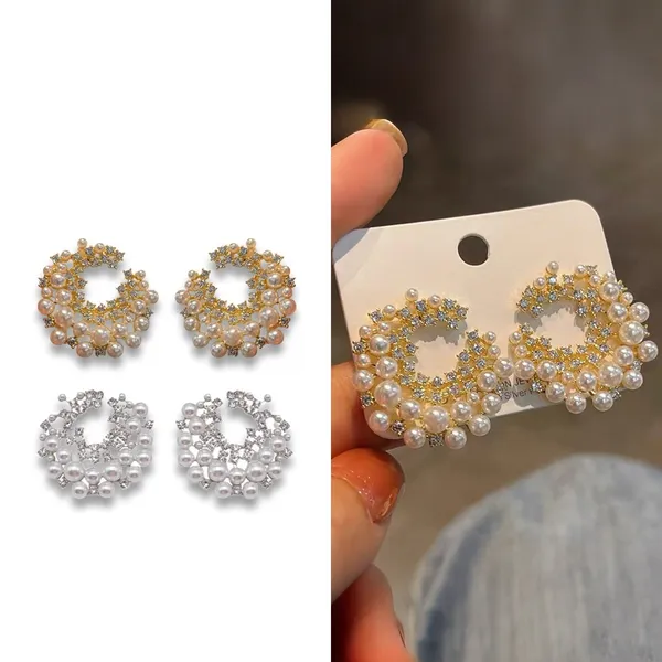 Trendy Moon Star Cubic Pearl Drop Earrings